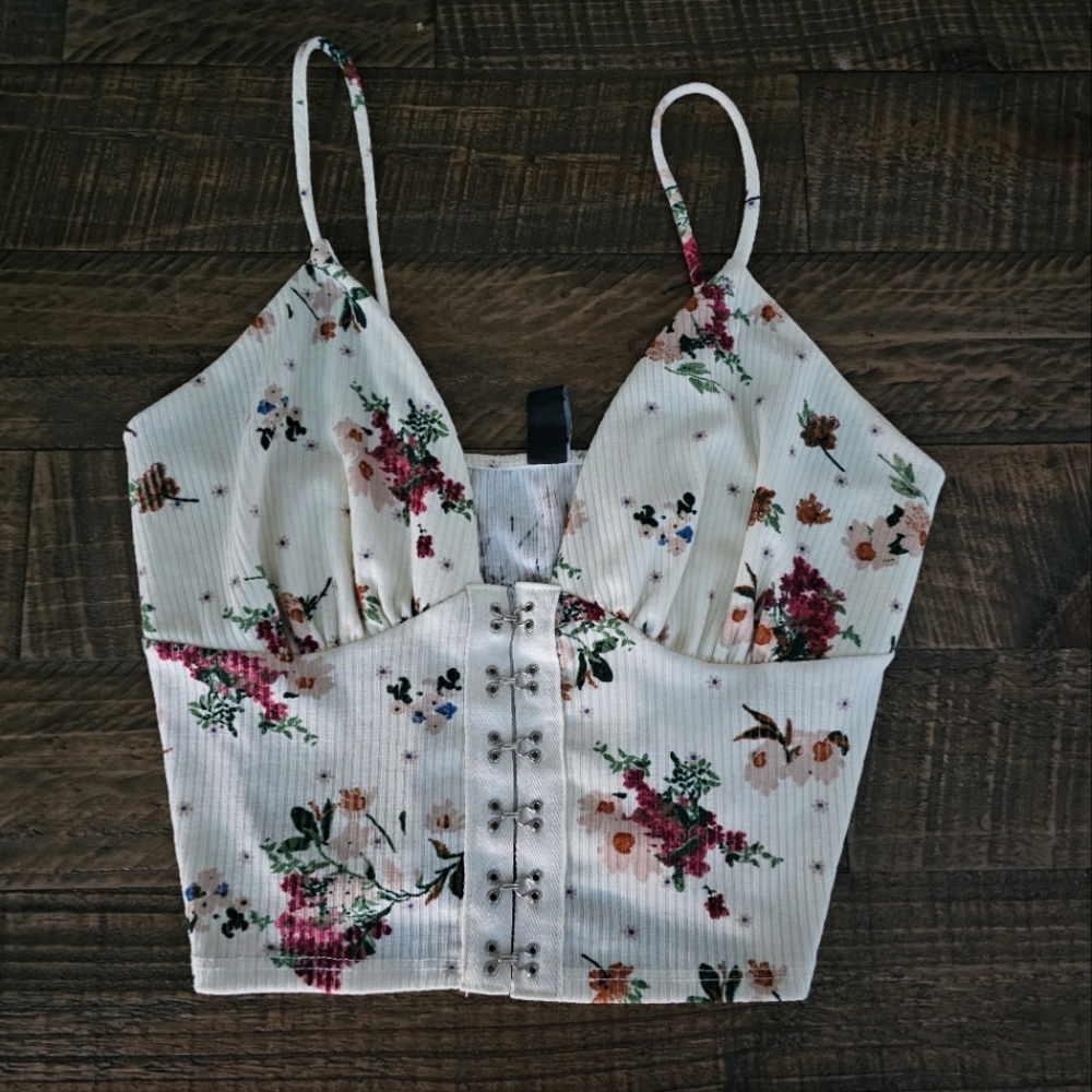 Windsor Cream Camisole Crop Top with Floral Print